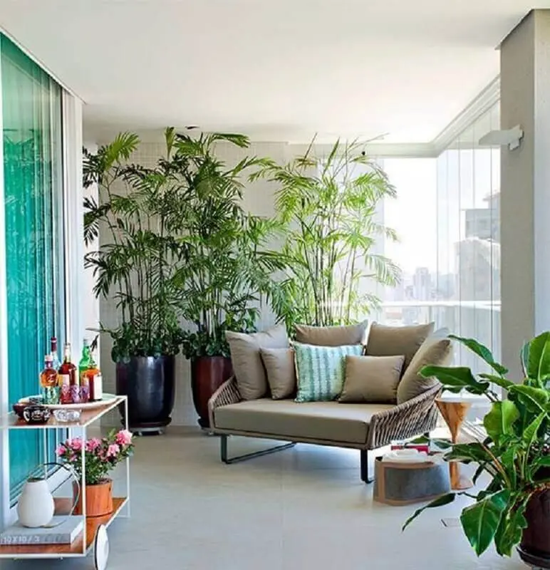 plantas para varanda de apartamento grande decorado com poltrona confortável Foto Pinterest