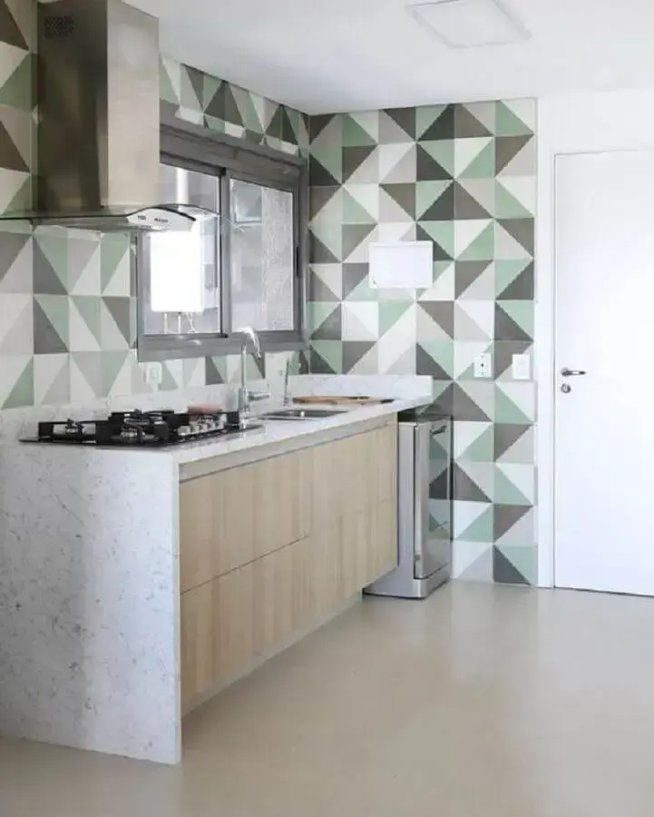 revestimento de parede geométrica para decoração de cozinha Foto Pinterest