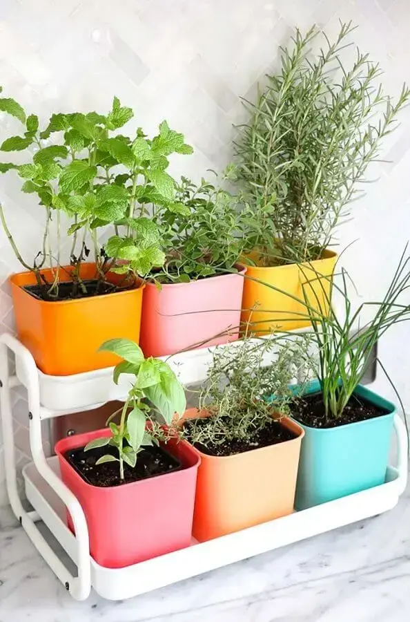 vasinhos coloridos para horta orgânica pequena Foto Pinterest