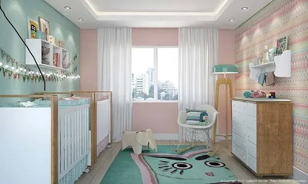 Decoração super delicada em quarto lúdico com prateleiras infantil para quarto