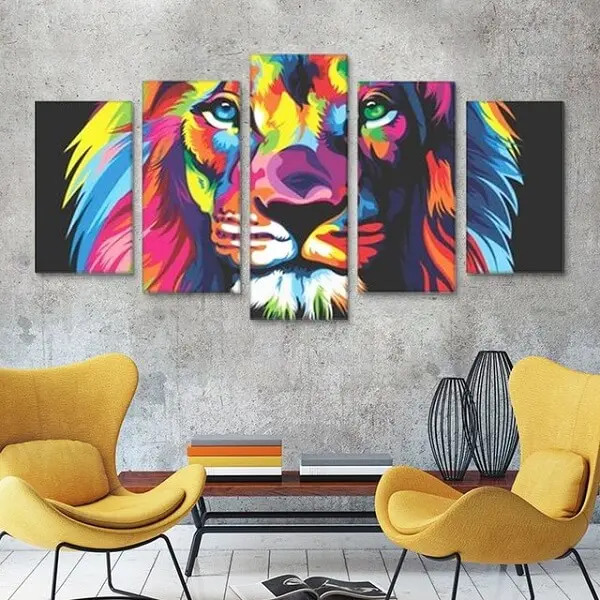 O clássico quadro leão colorido para decoração