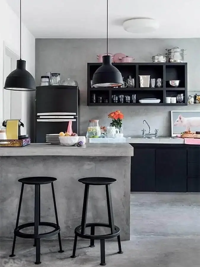 armários pretos para cozinha em tons de cinza moderna Foto Pinterest
