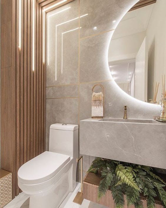 Cores de mármore no banheiro moderno - Via: Jessica Maylara Interiores