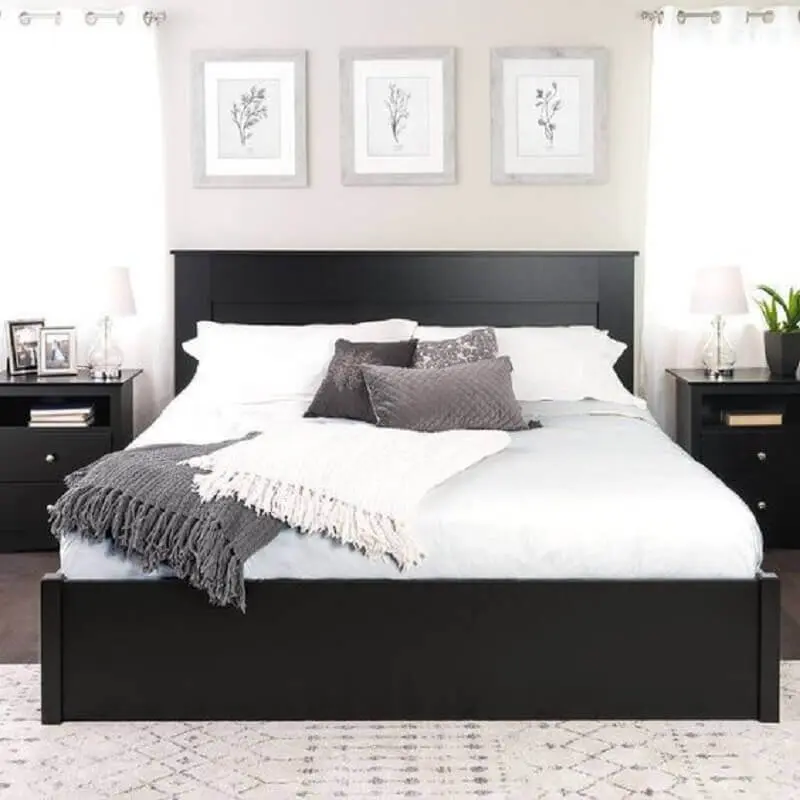 decoração de quarto com cabeceira preta de madeira Foto Pinterest