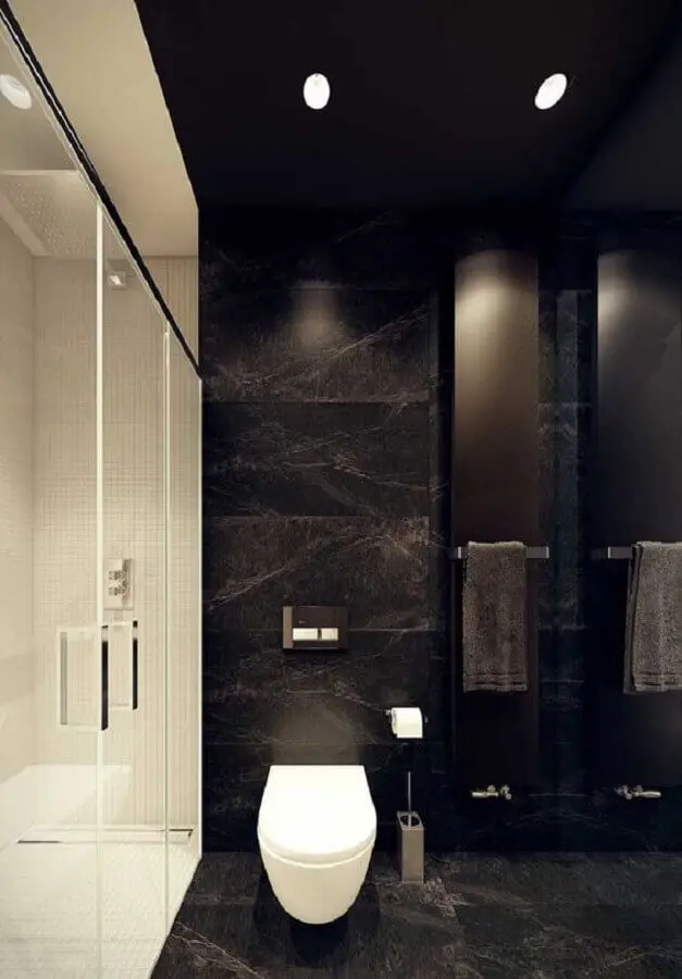 decoração moderna de banheiro preto e branco planejado Foto Pinterest