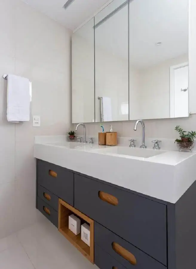 gabinete cinza moderno para decoração de banheiro sob medida branco Foto Pinterest