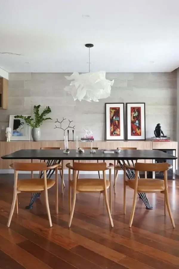 lustre pendente branco moderno para decoração de sala de jantar ampla Foto Casa de Valentina
