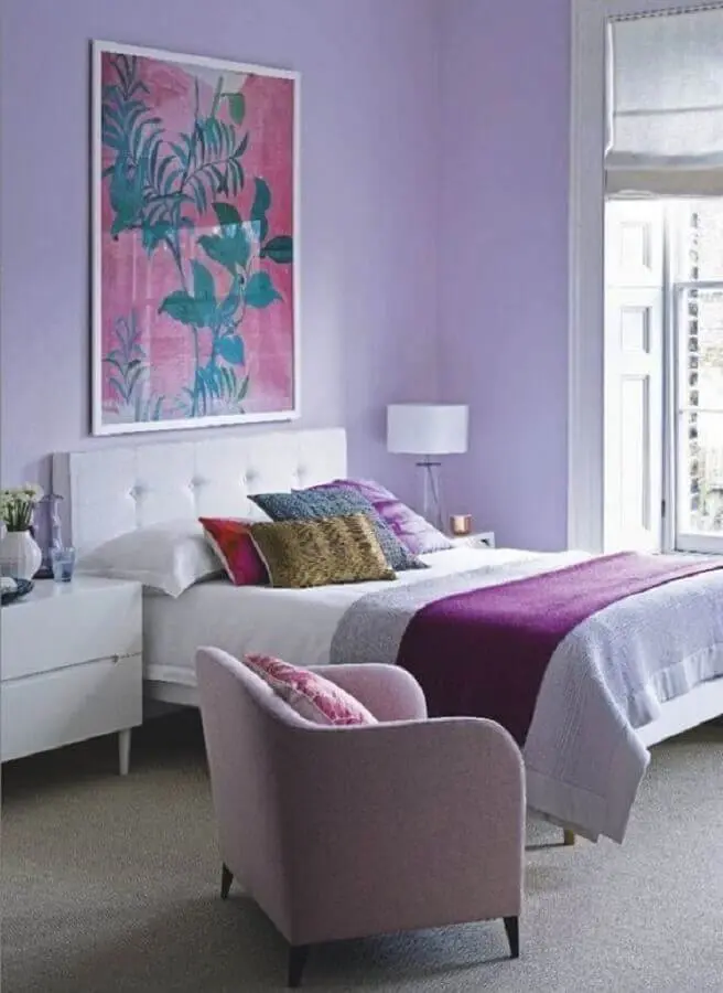 quadros para decorar quarto feminino lilás Foto Conexão Décor