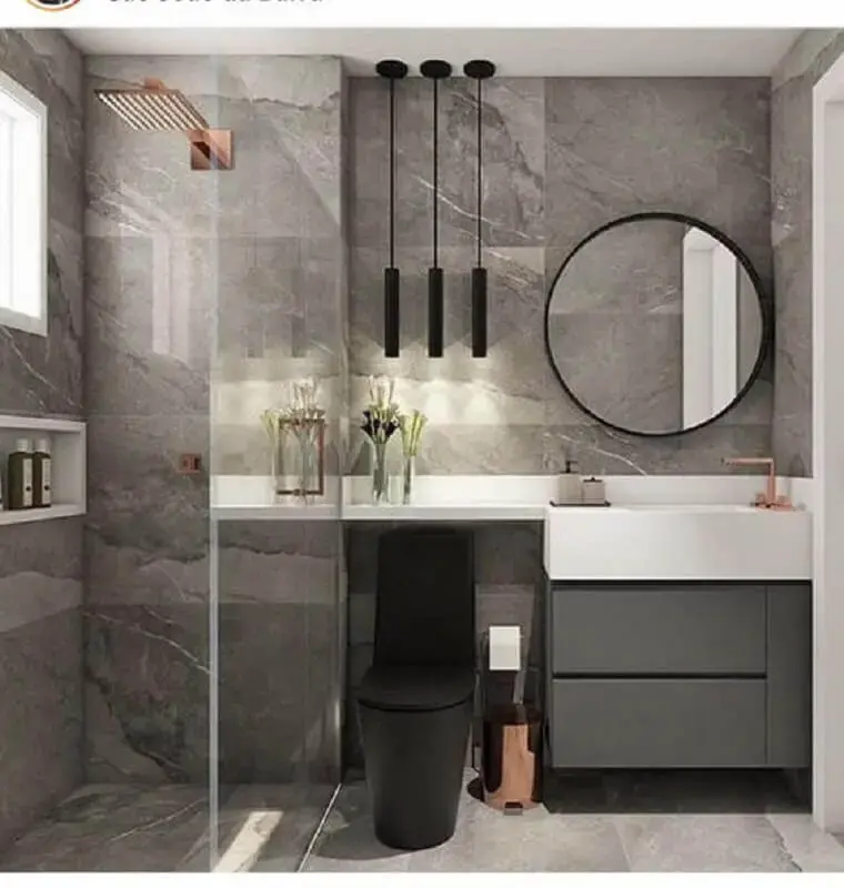 tons de cinza para decoração de banheiro sob medida moderno Foto Pinterest