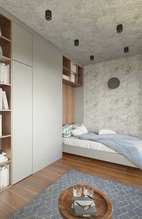 tons de cinza para quarto de solteiro moderno com guarda roupa planejado Foto Pinterest
