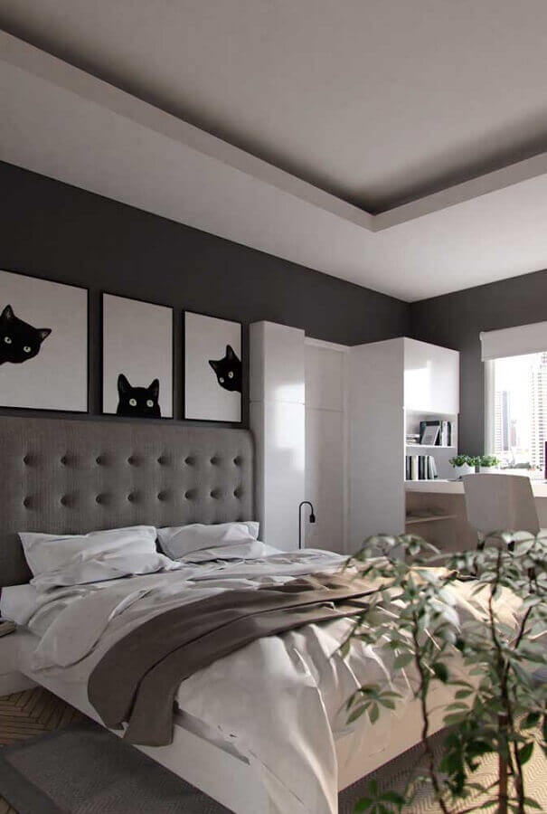 tons de cinza para quarto decorado com quadros de gatos Foto Pinterest