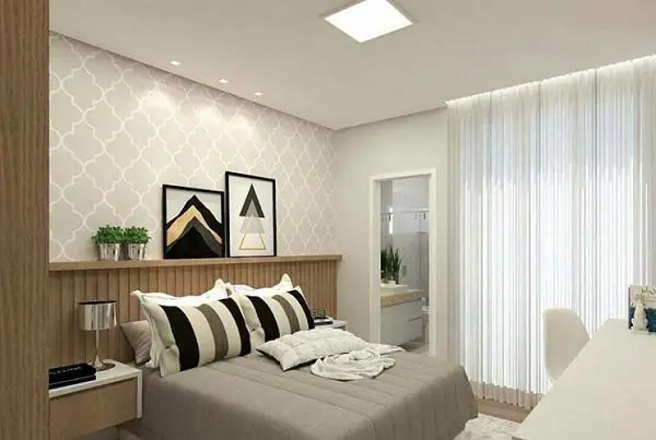 O quarto com suíte é comum em projetos de apartamento