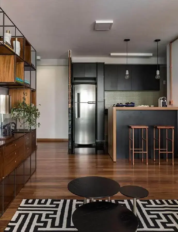 armários planejados pretos para cozinha e sala integrada Foto Casa de Valentina
