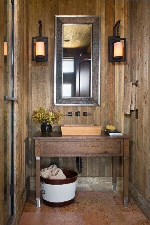 decoração com arandela para banheiro rústico Foto Pinterest