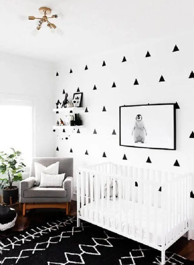 decoração de quarto de bebê preto e branco moderno com quadro de pinguim Foto Pinterest