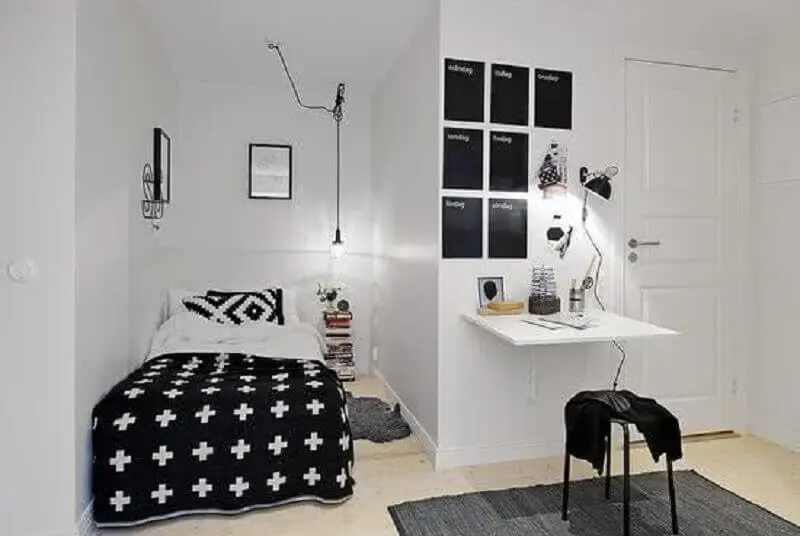decoração de quarto de solteiro masculino preto e branco Foto Pinterest