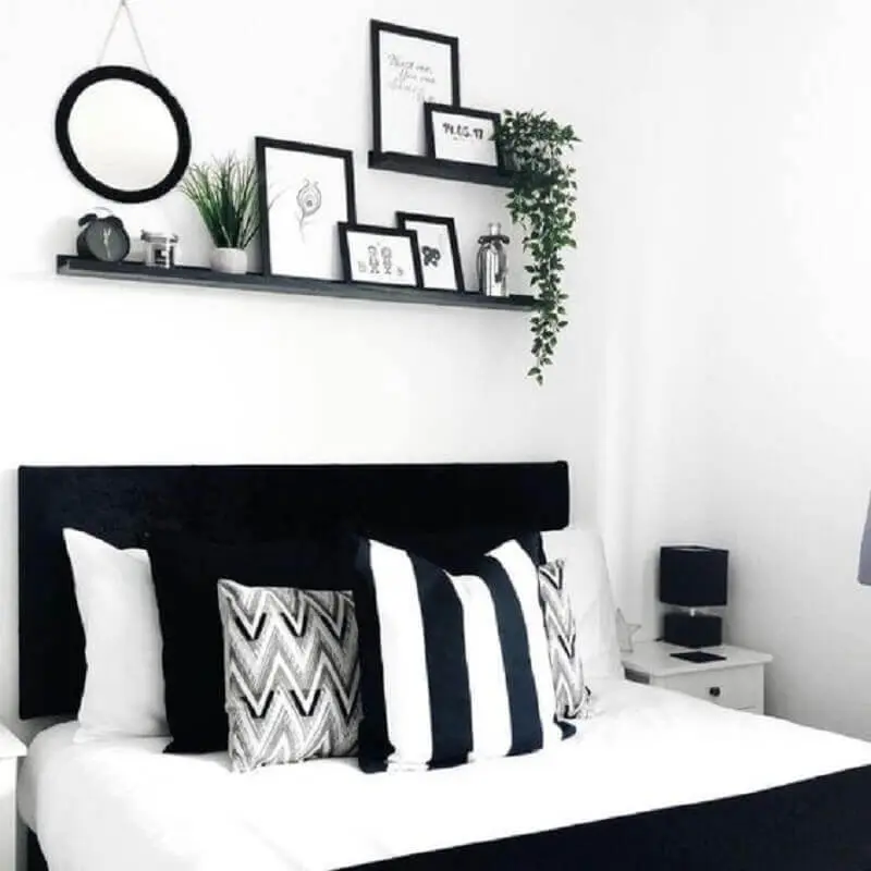 decoração de quarto preto e branco simples Foto Pinterest