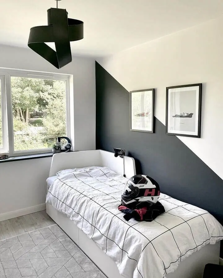 decoração em preto e branco para quarto de solteiro minimalista Foto Pinterest