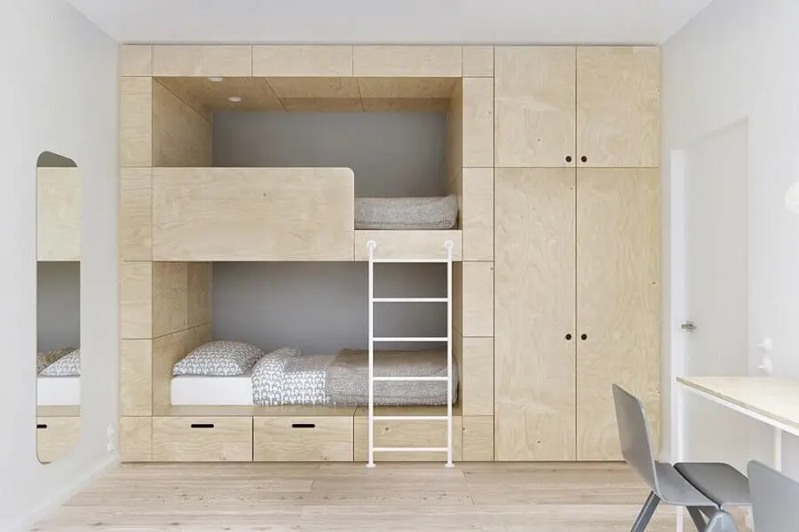 decoração minimalista para quarto de solteiro planejado com beliche Foto Pinterest