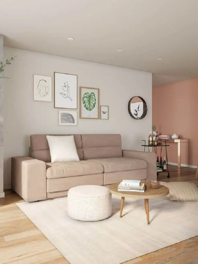 decoração minimalista para sala com sofá bege Foto Pinterest
