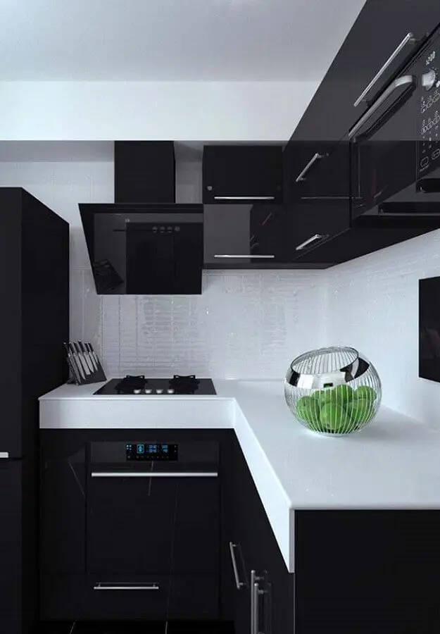 decoração preto e branco para cozinha planejada moderna Foto Construção e Design