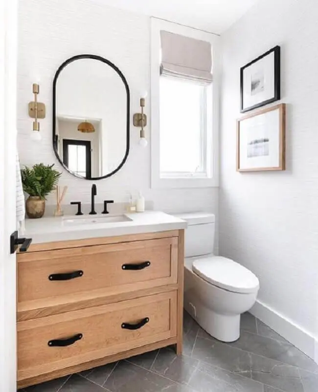 decoração simples com arandela para espelho de banheiro pequeno Foto Pinterest