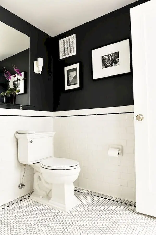 espelho sem moldura para decoração de banheiro preto e branco Foto Pinterest
