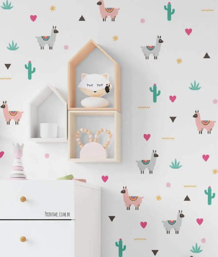 estampa lúdica para papel de parede delicado para decoração infantil Foto Printme