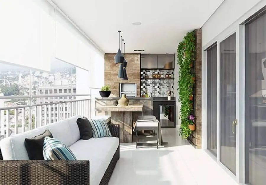 jardim vertical para decoração de varanda gourmet com churrasqueira Foto Pinterest