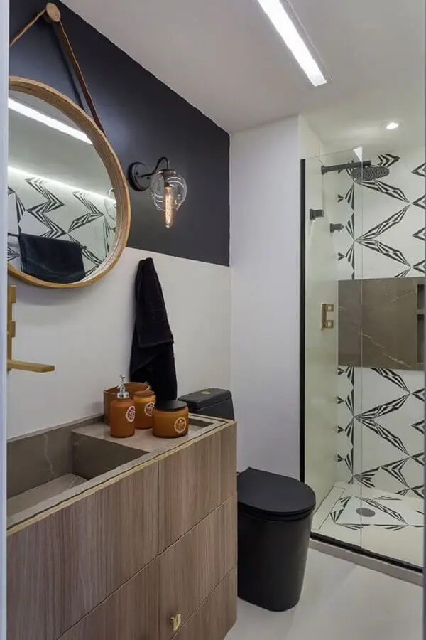 luminária de parede para banheiro moderno com espelho redondo Foto Casa de Valentina