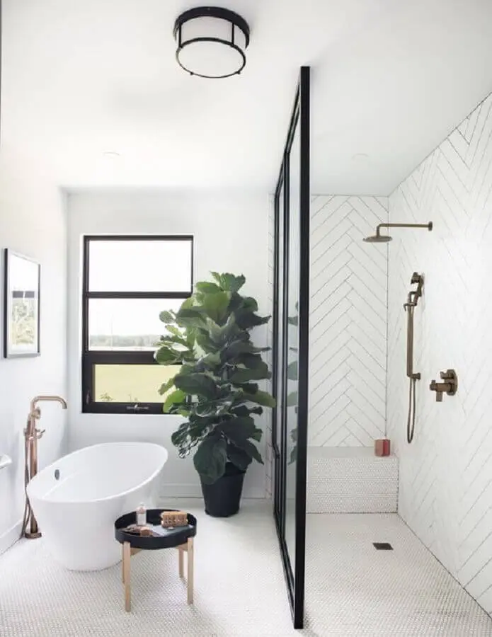 luminária de teto para banheiro moderno branco e preto Foto Style Me Pretty