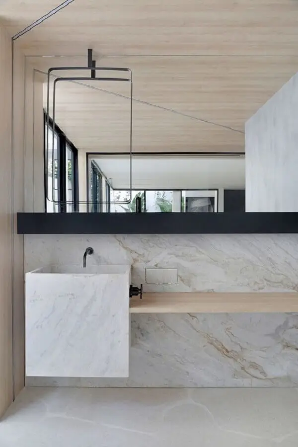 madeira clara para decoração de banheiro minimalista planejado Foto Casa de Valentina