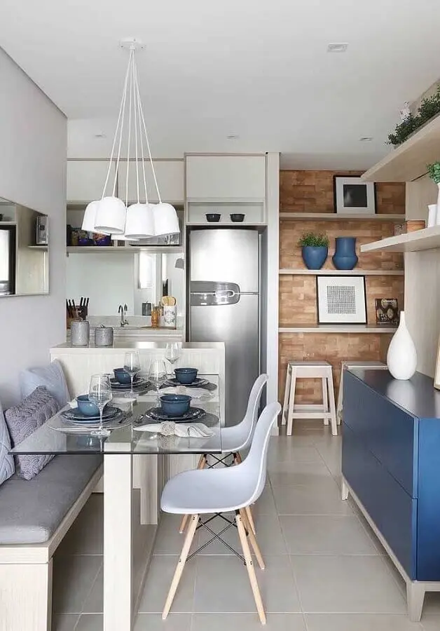 mesa de vidro para decoração de cozinha e sala de jantar integradas modernas Foto Pinterest