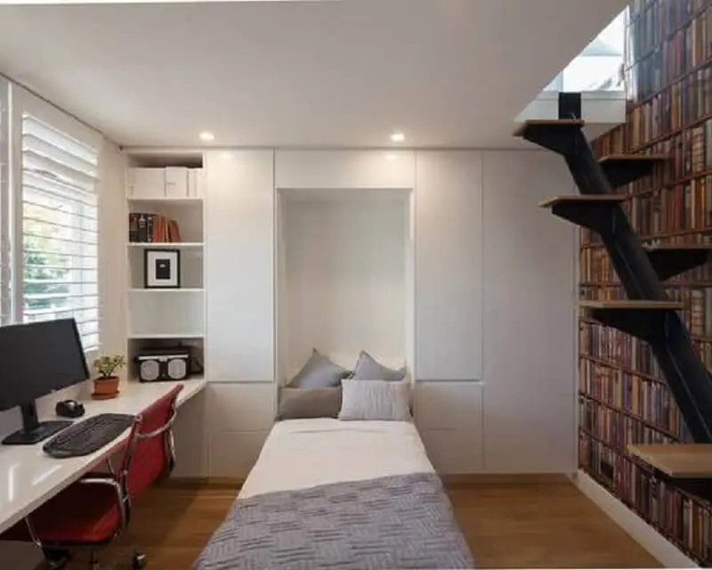 móveis planejados para quarto de solteiro masculino com escada Foto Pinterest