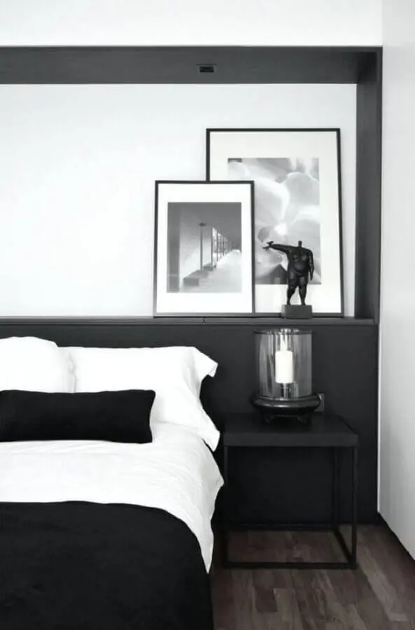 quadros para decoração de quarto minimalista preto e branco Foto Macho Moda