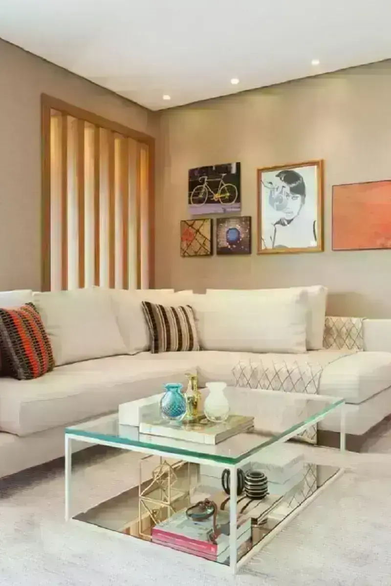 quadros para decoração de sala bege com sofá de canto Foto Casa de Valentina