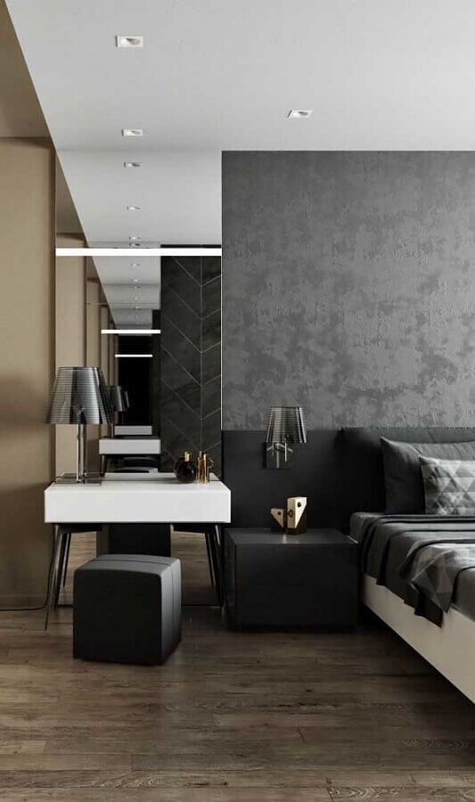 quarto cinza moderno decorado com abajur de parede cabeceira Foto Fresh IDEEN