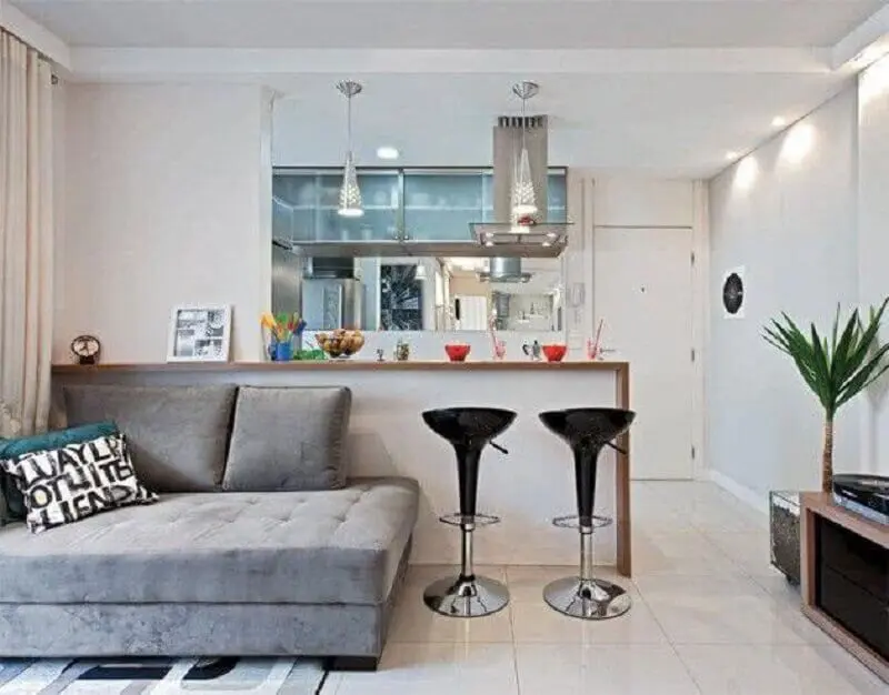 sofá sem braço para sala e cozinha integrada simples Foto Pinterest