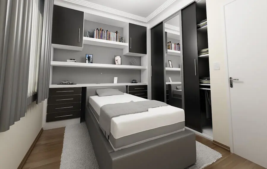 tons de cinza para decoração de quarto de solteiro masculino planejado Foto SP 3Design
