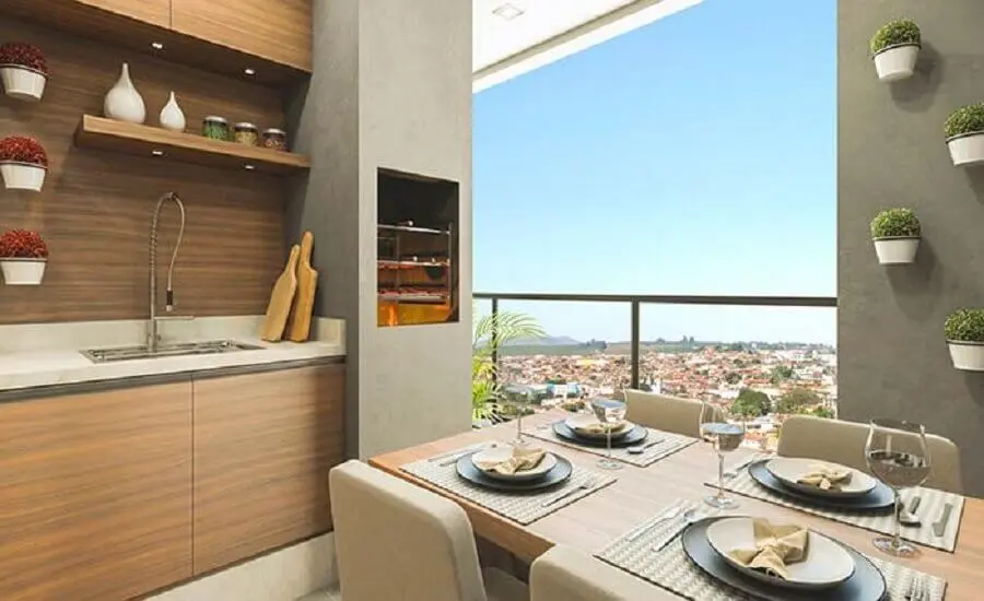 varanda gourmet pequena com churrasqueira em apartamento com decoração moderna Foto Pinterest