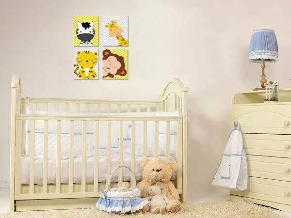 Placas decorativas infantil com desenho de animais para quarto de bebê