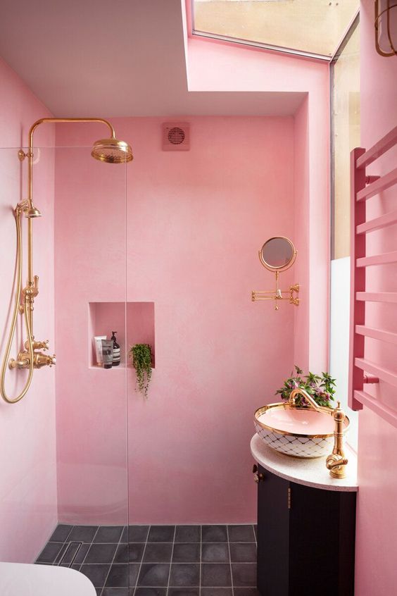 Banheiro pink e rose gold
