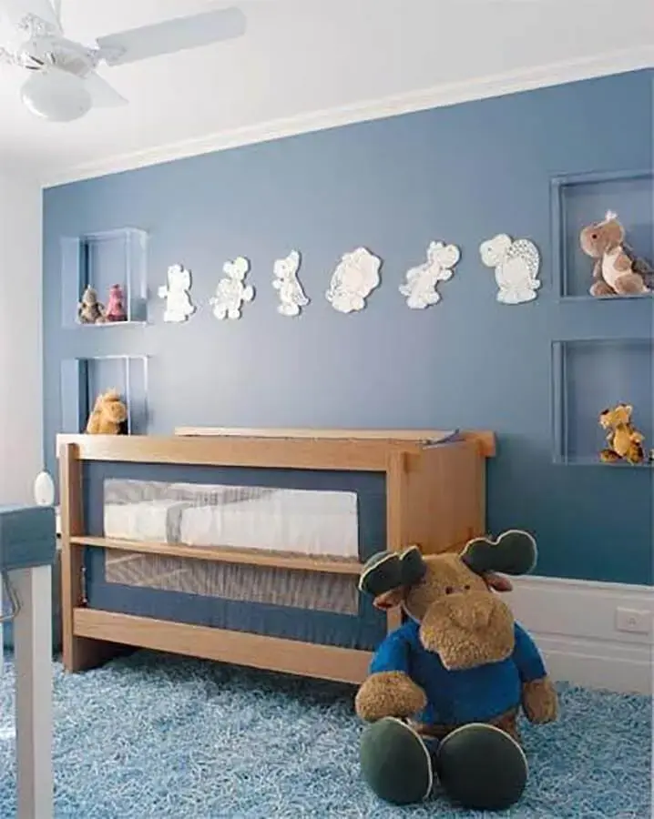 berço de madeira para decoração quarto de bebê masculino azul Foto Pinterest