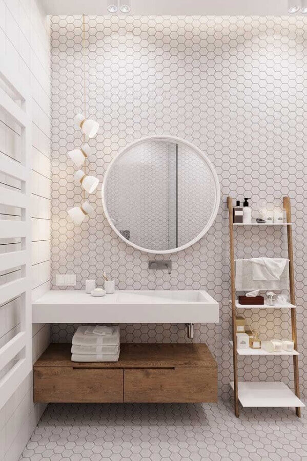 cores claras para banheiro com revestimento hexagonal Foto Pinterest
