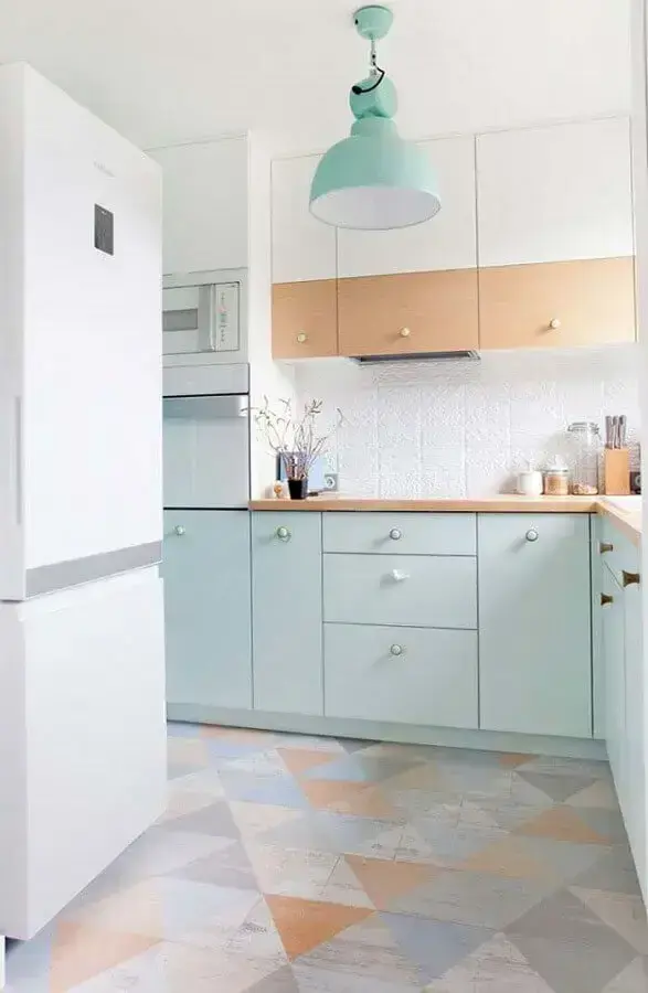cores claras para cozinha com armários verde pastel Foto Pinterest