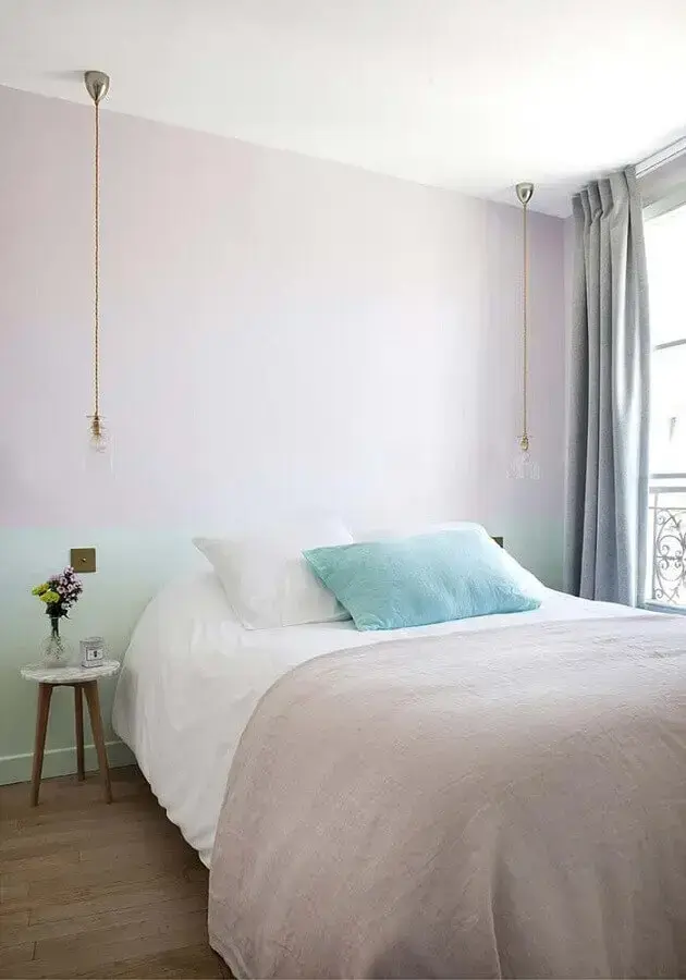 cores claras para quarto minimalista com parede em tons pastéis Foto Lolafá
