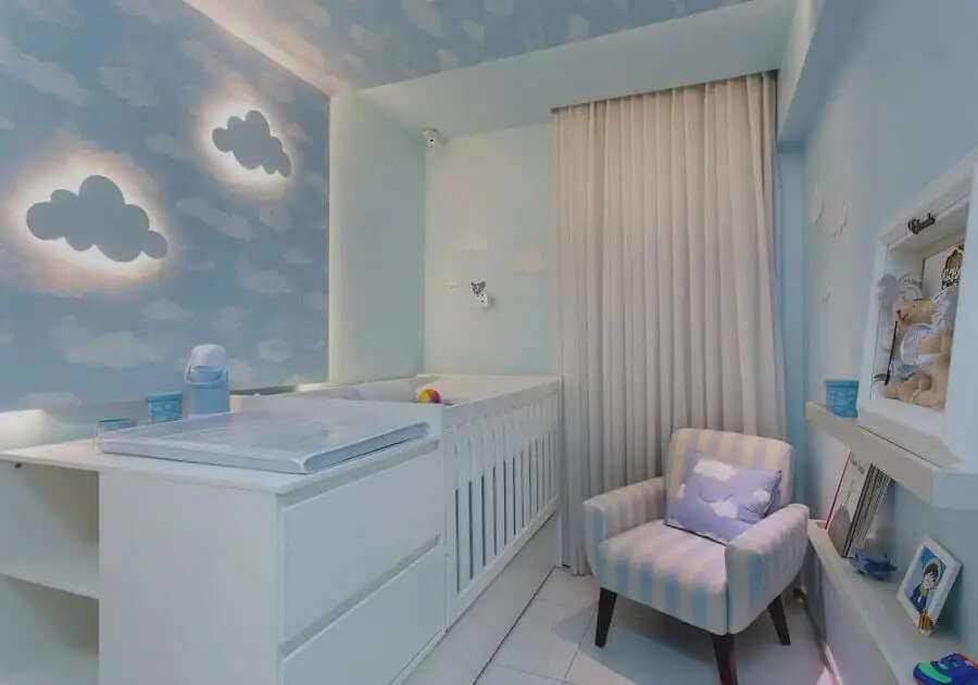 decoração de quarto de bebê azul com nuvens Foto Pinterest