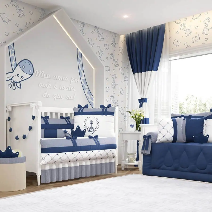 decoração lúdica para quarto de bebê azul marinho e branco Foto Pinterest