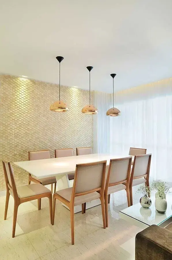 luminária rose gold para sala de jantar decorada na cor bege clara Foto Pinterest