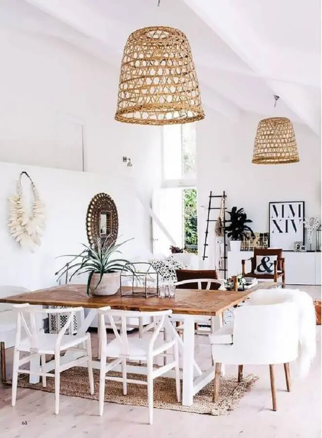 luminária rústica pendente para sala de jantar branca Foto MyDomaine